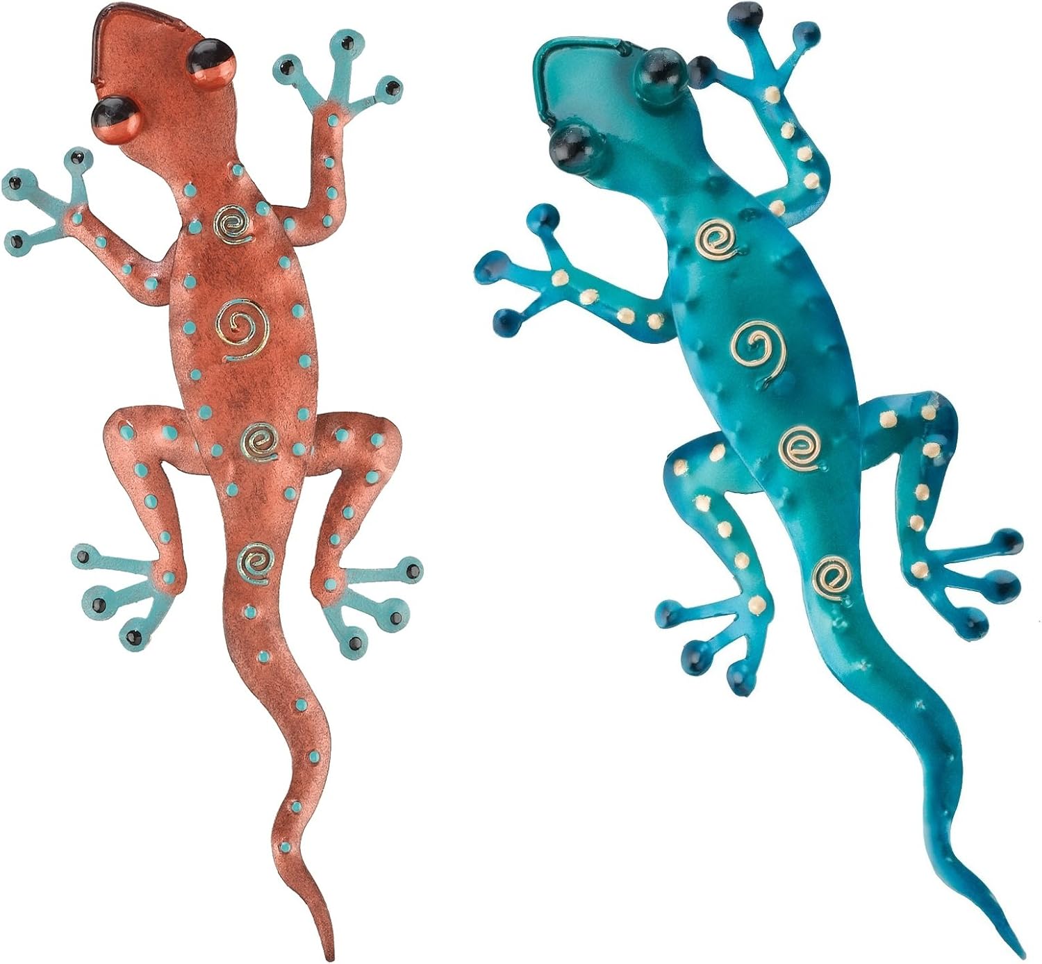 Plaques & Wall Art - Regal Gecko Decor, 11-Inch Copper and Blue Geckos for Home, Garden, and Wall Decoration