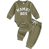 FOMOYUU Newborn Baby Boy Clothes Waffle Letter Embroider Long Sleeve Romper Pullover Tops and Pants Sets Fall Winter Outfits