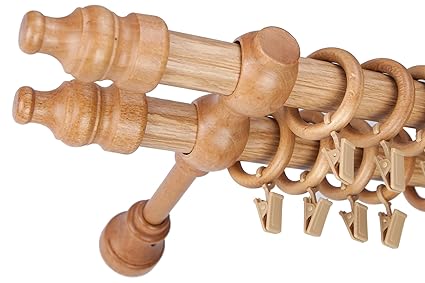 Nantural Wood Double Wooden Curtain Pole 120 Cm 47 24 Light