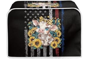 Talayituse Cow Sunflower American Flag Print Toaster Cover 2 Slice Bread Toaster Oven Cover Washable Toaster Cover Kitchen Small Appliance Covers Bakeware Protector