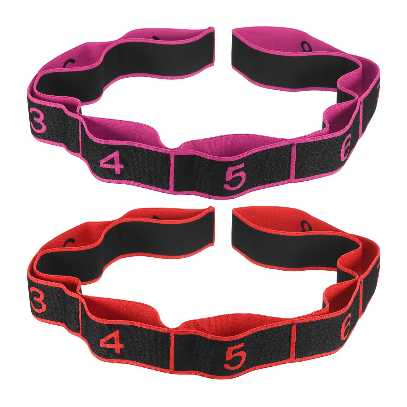 PATIKIL Exercise Bands, 35.4 Inch 2 Pcs Yoga Stretching Strap Latin Elastic Bands for Physical Dance Stretch Pilates Resistance Bands for Working Out, Rose Red/Black Red