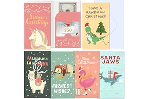 Confettiville Christmas Card Money Holders for Cash & Gift Cards, 24-Pack Xmas Cards with Envelopes, Cute Animal Design Holiday Characters Collection