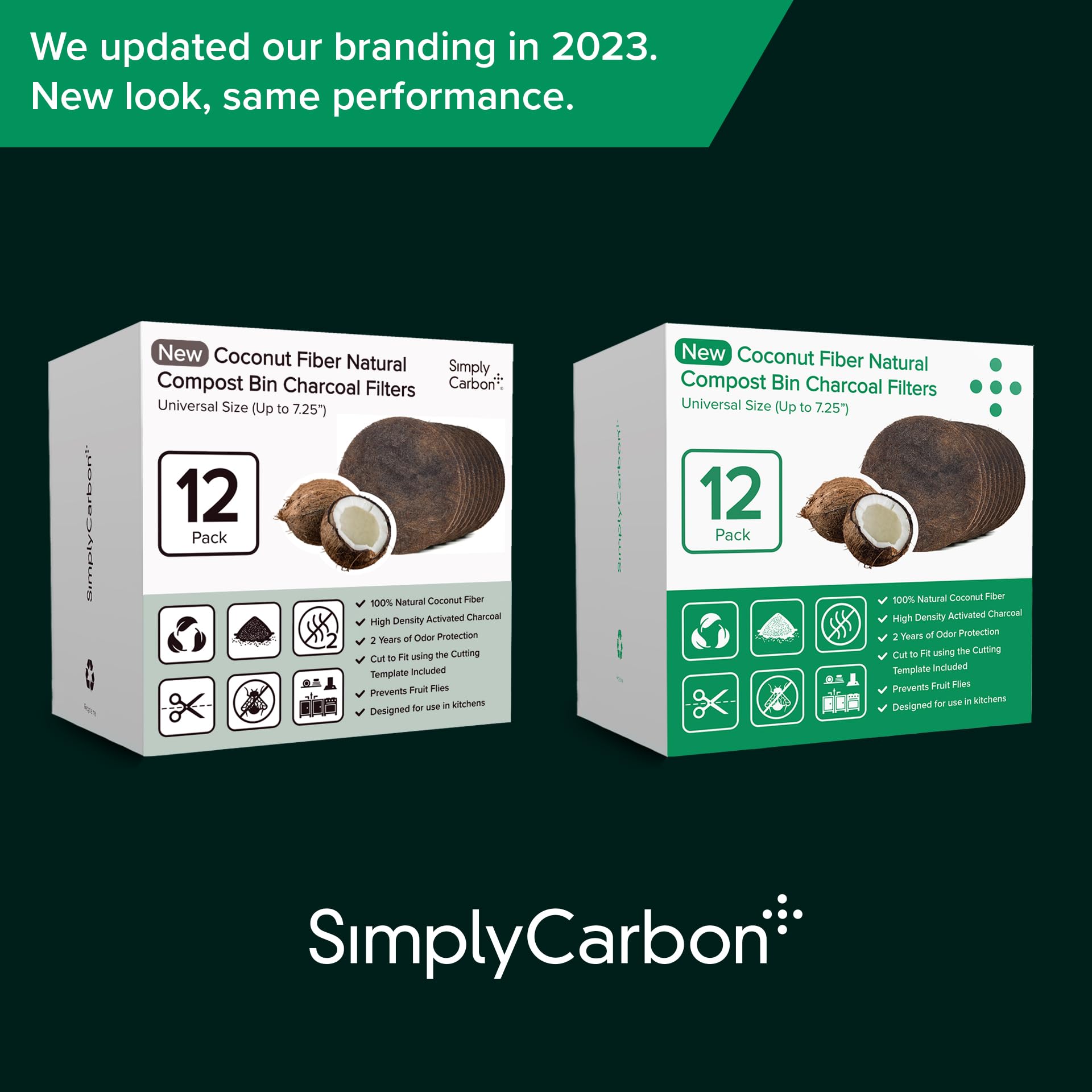 Biodegradable Natural Filter - 2 Years Supply for Kitchen Compost Bins - Longer Lasting Activated Charcoal - Universal Size Fits All Compost Bins up to 7.25