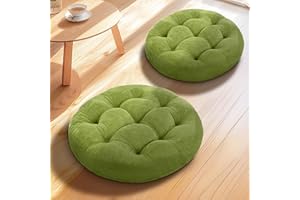 Millsilo Floor Pillow Set of 2, Round Large 22inch Floor Pillows Seating for Adults & Kids, 4 Inch Thicken Tufted Meditation Cushion for Yoga Living Room Tatami Fireplace Outdoor Floor, Green