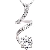 ALOV Jewelry Sterling Silver "love you forever" Cubic Zirconia Pendant Necklace