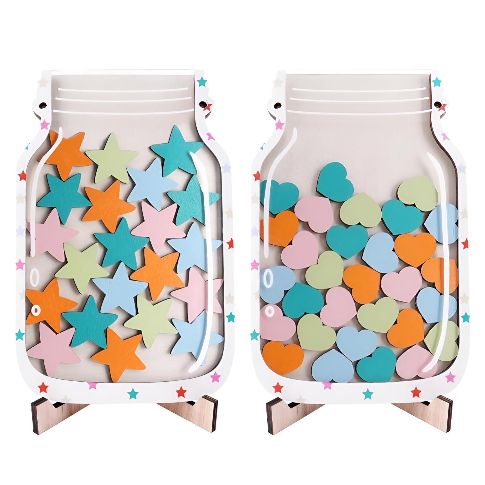 Bafutayawa 2 Pack Magnetic Reward Jar for Kids Star and Heart Incentive Jars for Classroom Toddlers Potty Training Reward Home Training for Boys Girls,Star and Heart