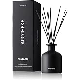 Apotheke Scented Reed Diffuser for Home, Charcoal, 10 Reed Sticks | 10 Rattan Scent Sticks, Long-lasting Fragrance with Essential Oil Aromatherapy for Bedroom &amp; Bathroom - 6.7 Fl Oz