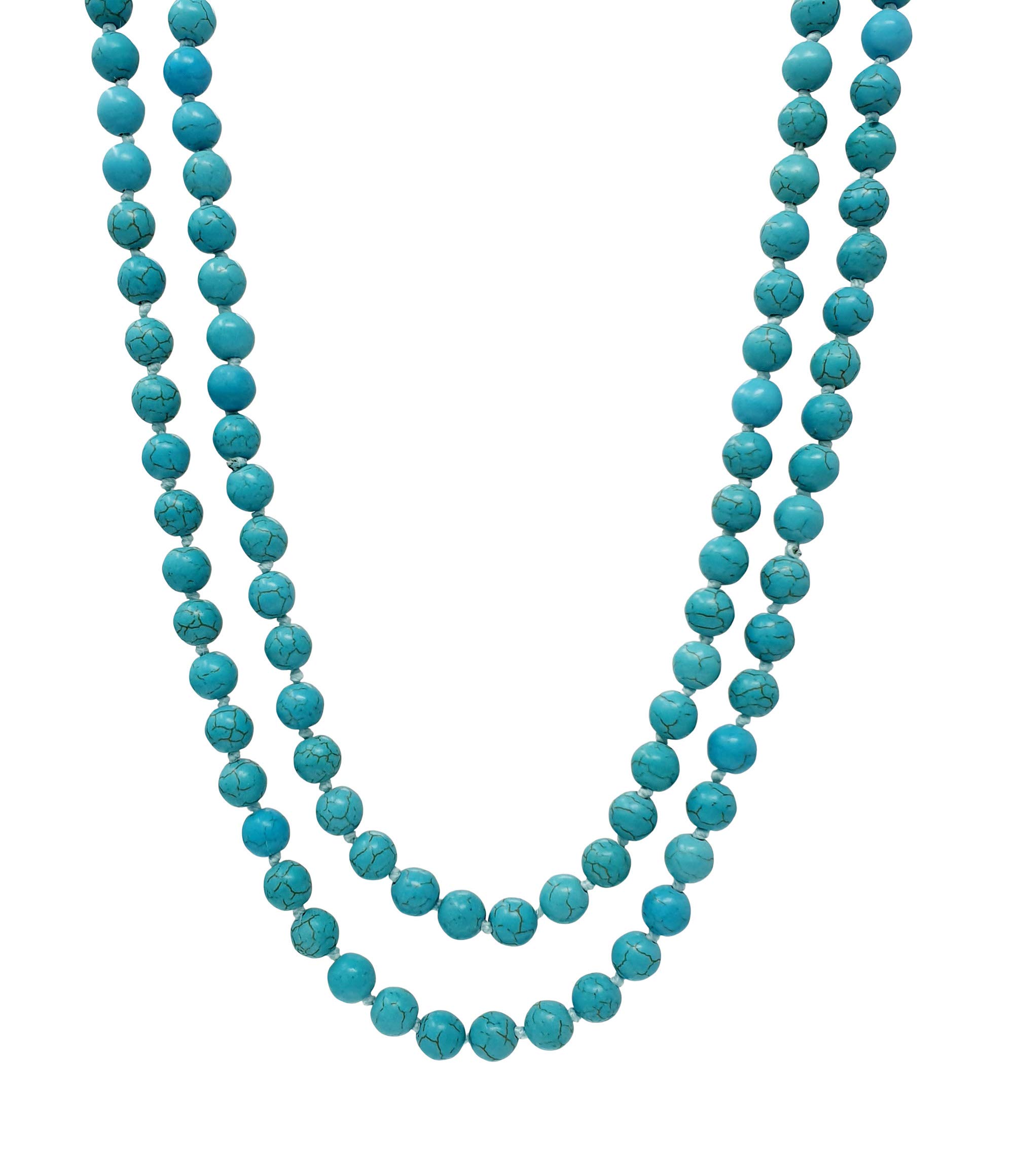 Treasure Bay Boho Chic 120cm Natural Gemstone Beaded Long Necklace for Women & Girls (Blue Turquoise) — image 1