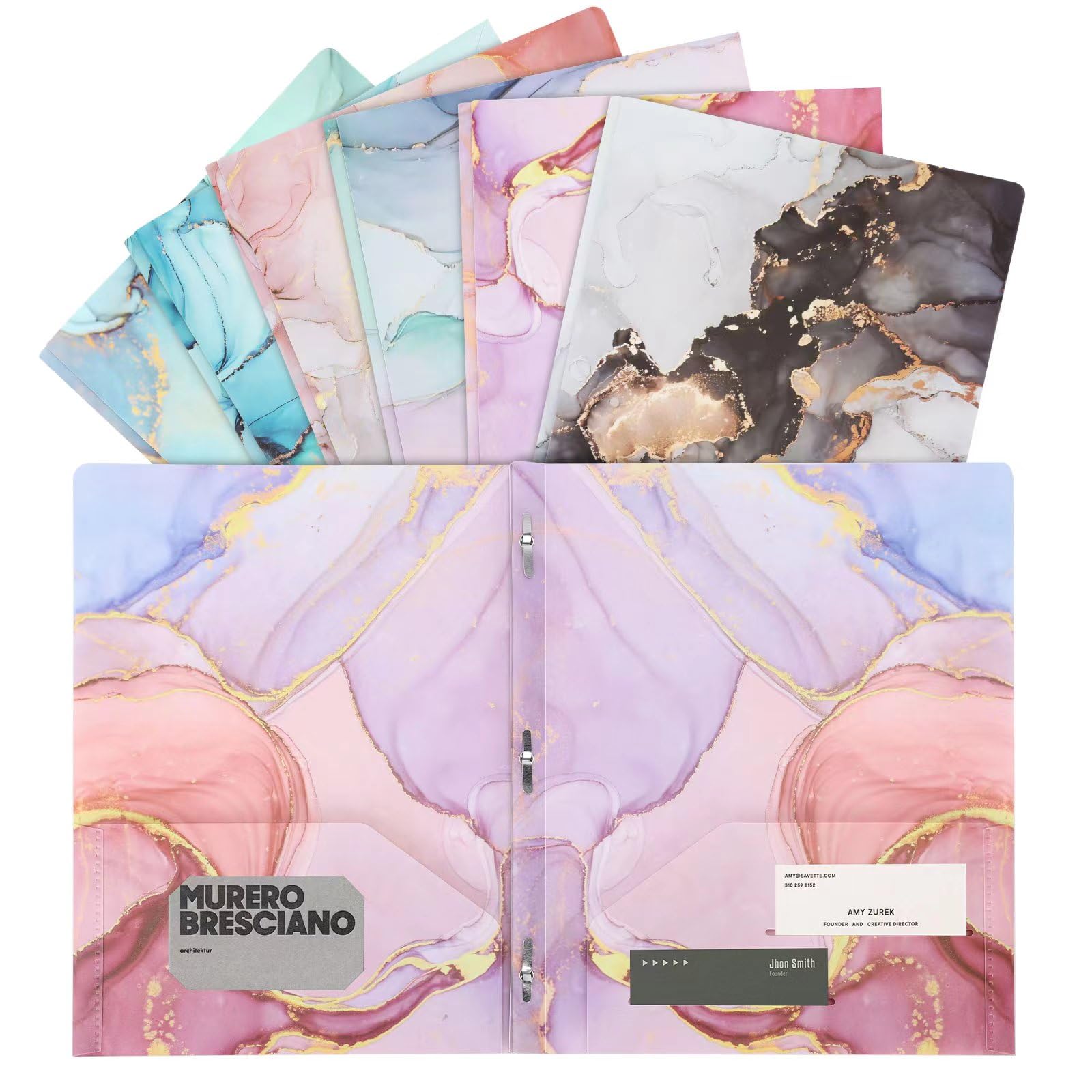 Photo 1 of Ddaowanx Folders with Pockets and Prongs, 6 Pack 2 Pocket 3 Prong Cute Marble Style Folder,Plastic Folders for Documents Back to School Supplies(6)