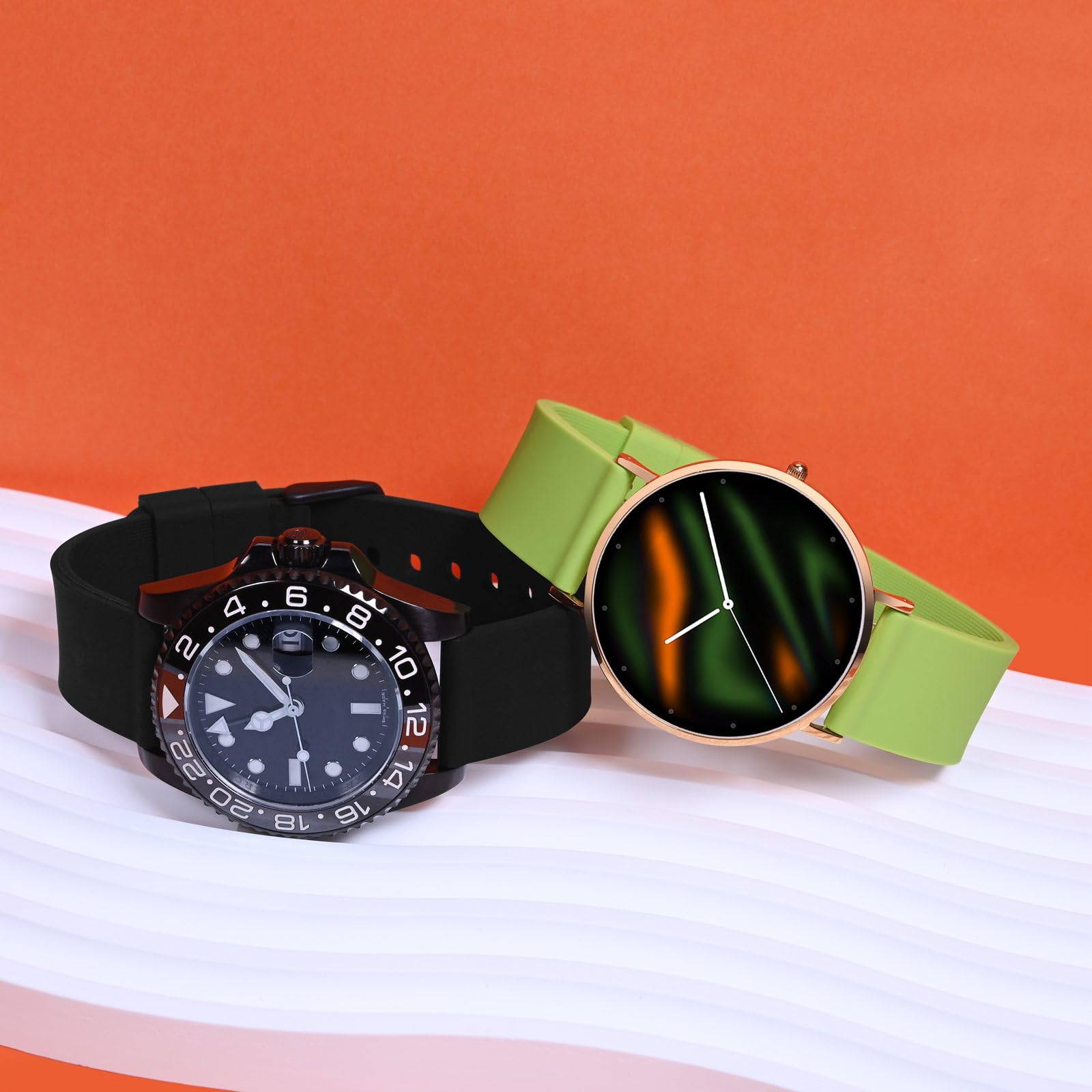 WOCCI 24mm Silicone Watch Band, Quick Release Rubber Replacement Strap with Black Stainless Steel Buckle (Black)