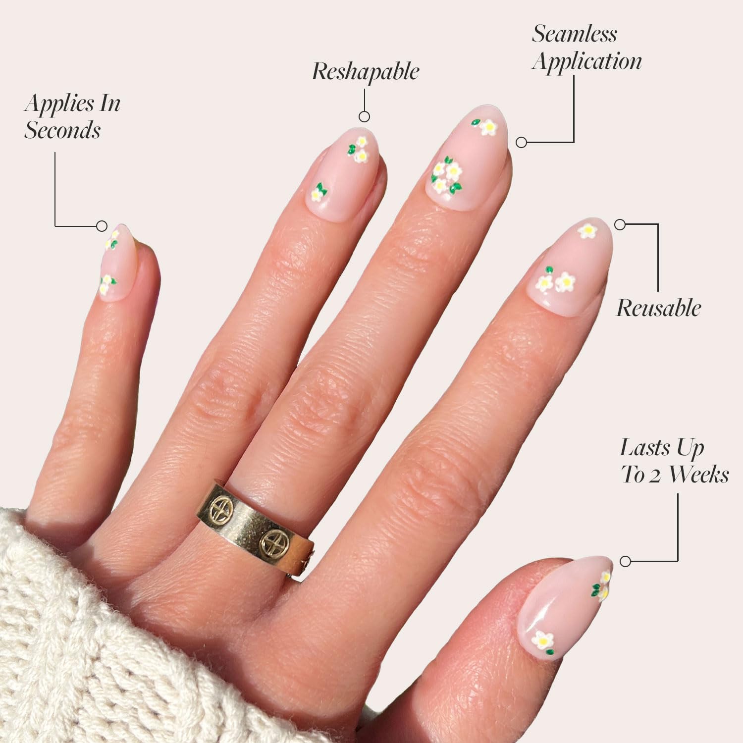 Glamnetic Press On Nails - Petals | Short Oval Nails with Floral Accents, Reusable Stick On Fake Nails with Glue | Love In Bloom Spring Nails | 15 Sizes - 30 Nail Kit with Glue - Image 3