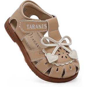 TARANIS Toddler Girls Sandals Wide Toe Box Barefoot Shoes with Stable Heel Support Non-Slip Summer Baby First Walking Shoes C