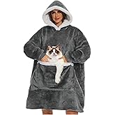 Bupekbee Wearable Blanket Hoodie with Giant Pocket, Soft Warm Sherpa Fleece Oversized Blanket Sweatshirt Gifts for Women Men