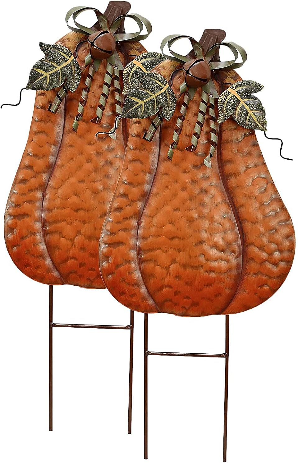 Decorative Garden Stakes - Rustic Metal Pumpkins Yard Stakes Outdoor Fall Decorations for Home Standing Metal Pumpkins Garden Stake for Fall Harvest Outside Decor Thanksgiving Halloween Lawn Decoration-Set of 2