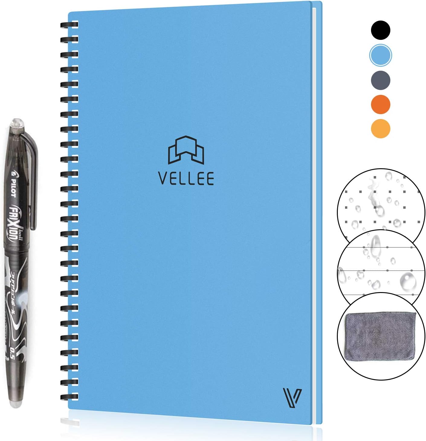 Reusable Smart Erasable Notebook, Wirebound Spiral Notebooks and Journals Hardcover Writing Note Book Executive Heat Erase Dot Grid Paper Wide Ruled Blank with Erasable Pen, A5 90 Pages - Blue