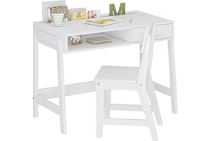 UTEX Kids Desk and Chair Set, Study Desk for Kids with Storage Bins, Wooden Children Study Table, Student Writing Desk for Bedroom & Study Room (1 Open & 1 Drawer)