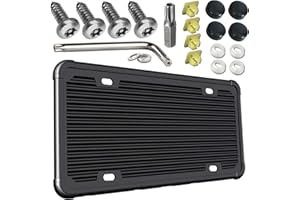 NIATHI PRUST Anti Theft License Plate Frame- Black Silicone Car Plate Holder and Stainless Steel Tamper-Proof Screws kit, with License Plate Mounting Hardware- M6 Security Self-Tapping Bolts, Nuts, Caps