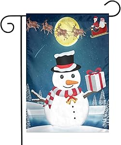 SUMILUOCHEN Burlap Garden Flag, Snowman and Gift House Yard Flag, Welcome to Our Home Xmas Flag 12.5 x 18 inch for Holiday Home Decor