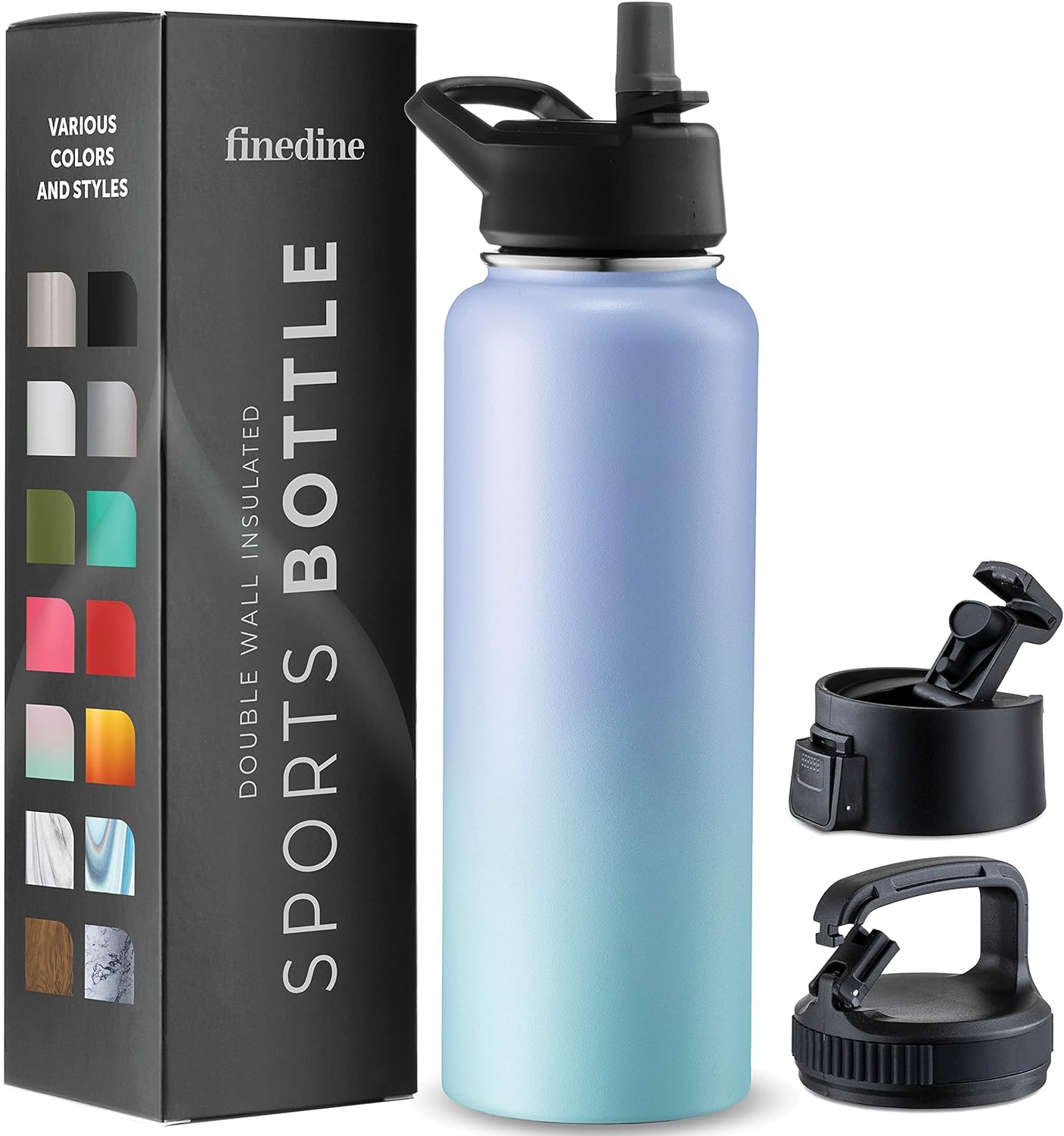 GARUET 1180ml Triple Walled, Insulated Water Bottles with Straw - Stainless Steel Metal Bottle W/ 3 Leak Proof Lids - For Travel, School, Sports, Gym/Men, Women (Powder Steel Blue Blend)