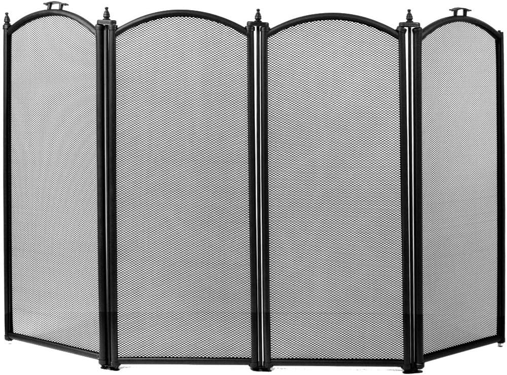 Fire Vida Stanton 4 Panel Spark Fire Guard, Metal, Black, H 24x W 38 inches