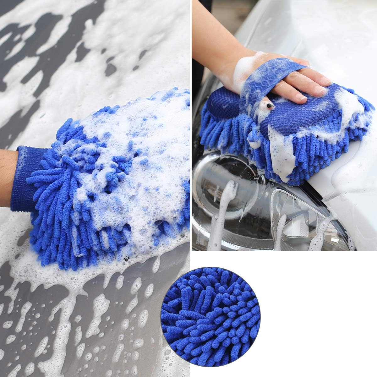 AUTODECO 4Pcs Car Wash Cleaning Kit - Premium Chenille Microfiber Wash Mitt 1Pcs, Wash Sponge Glove 1Pcs, Microfiber Towels 2Pcs - Lint Free - Scratch Free: Automotive