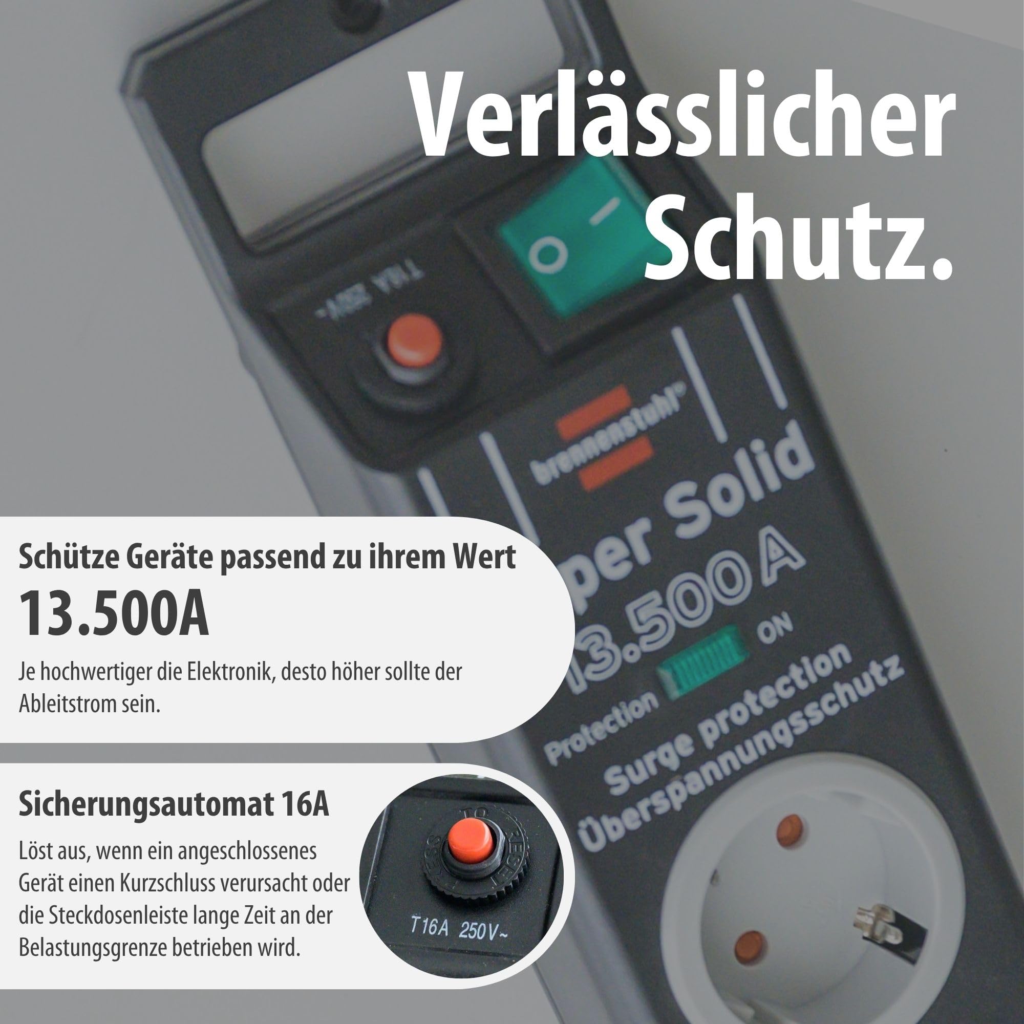 Brennenstuhl Super-Solid Steckdosenleiste 8-Fach mit Überspannungsschutz (Steckerleiste mit 2,5m Kabel und Schalter, Mehrfachsteckdose aus bruchfestem Polycarbonat) schwarz/grau 6