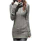 v28 Women Polo Neck Long Slim Fitted Dress Bodycon Turtleneck Cable Knit Sweater