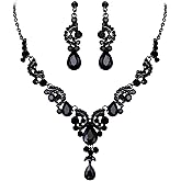 EVER FAITH Rhinestone Crystal Bridal Floral Wave Teardrop Necklace Earrings Set