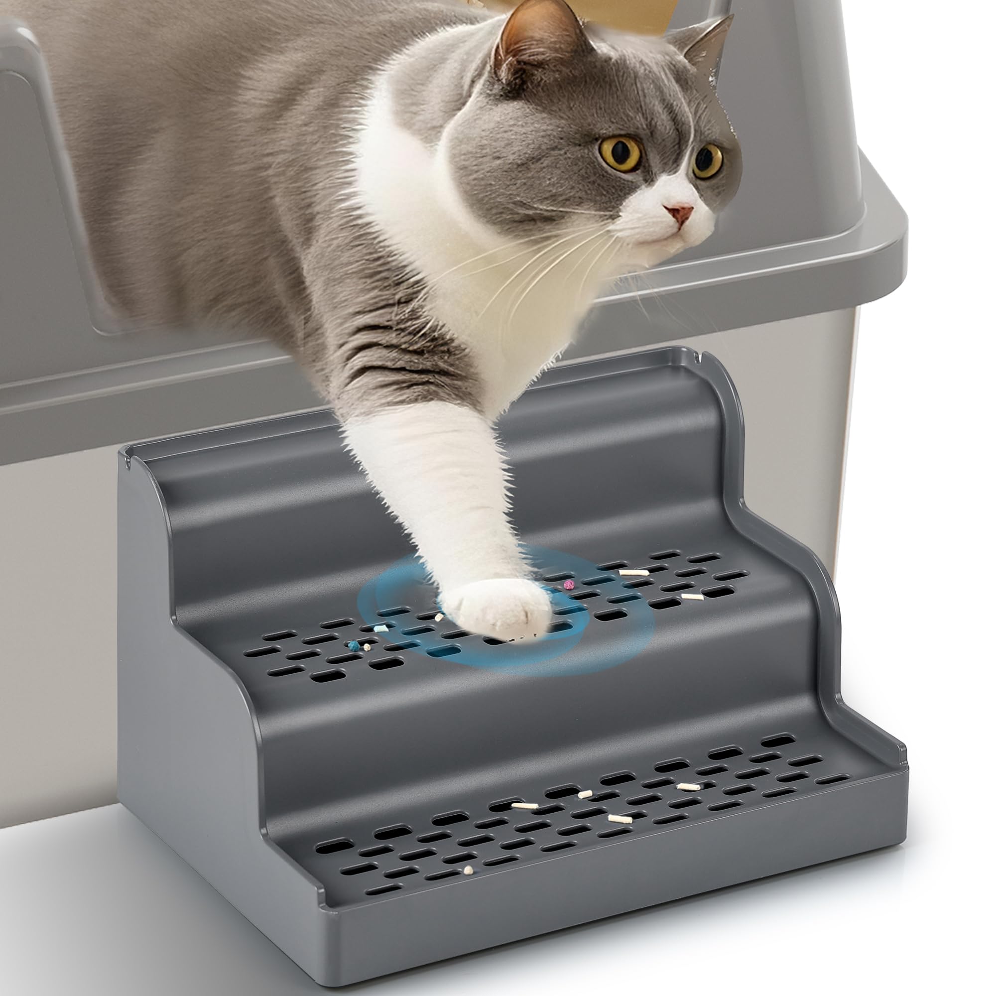 Photo 1 of Aothey Litter Box Step, 9.8"x6.9"x5.9" Litter Box Ramp/Catcher with Dual Step Design, Anti-Tracking, Easy to Clean Cat Ramp for Older Cats and Small Cats (Dark Gray)