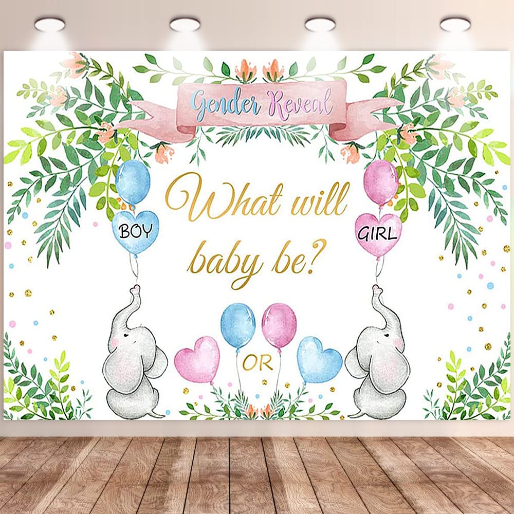Skystuff Gender Reveal Decorations Pregnancy Announcement Backdrop Boy or Girl Banner Lovely Elephant Baby Shower Decorations, 59 x 39 Inches