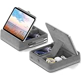 KDD Tablet Pillow Stand with Storage, Foldable iPad Holder for Bed, Lap and Desk, Angle Adjustable Soft Pad Dock with Stylus Mount Compatible with Ipad Pro 12.9, 10.5, 11, Air, Mini, Phones, Books