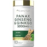 Carlyle Panax Ginseng &amp; Ginkgo | 120 Vegetarian Capsules | Non-GMO &amp; Gluten Free Supplement