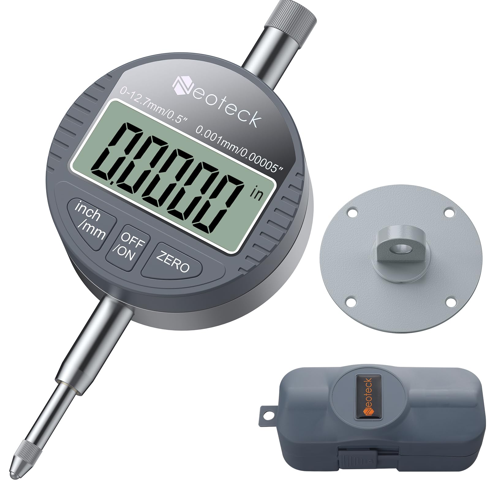 Photo 1 of Neoteck DTI Digital Dial Indicator 0.5 inch/12.7mm, High Resolution: 0.00005 inch/ 0.001mm, Digital Probe Indicator Dial Test Gauge