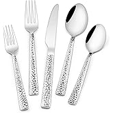 Hammered Silverware Set, 40-Piece Stainless Steel Square Flatware Set for 8, Food-Grade Tableware Cutlery Set, Utensil Sets for Home Restaurant, Mirror Finish, Dishwasher Safe