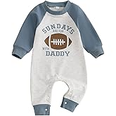 Dewadbow Infant Baby Boys Football Outfit Letter Print Sweatshirt Jumpsuit Romper Long Sleeve Bodysuit Clothes