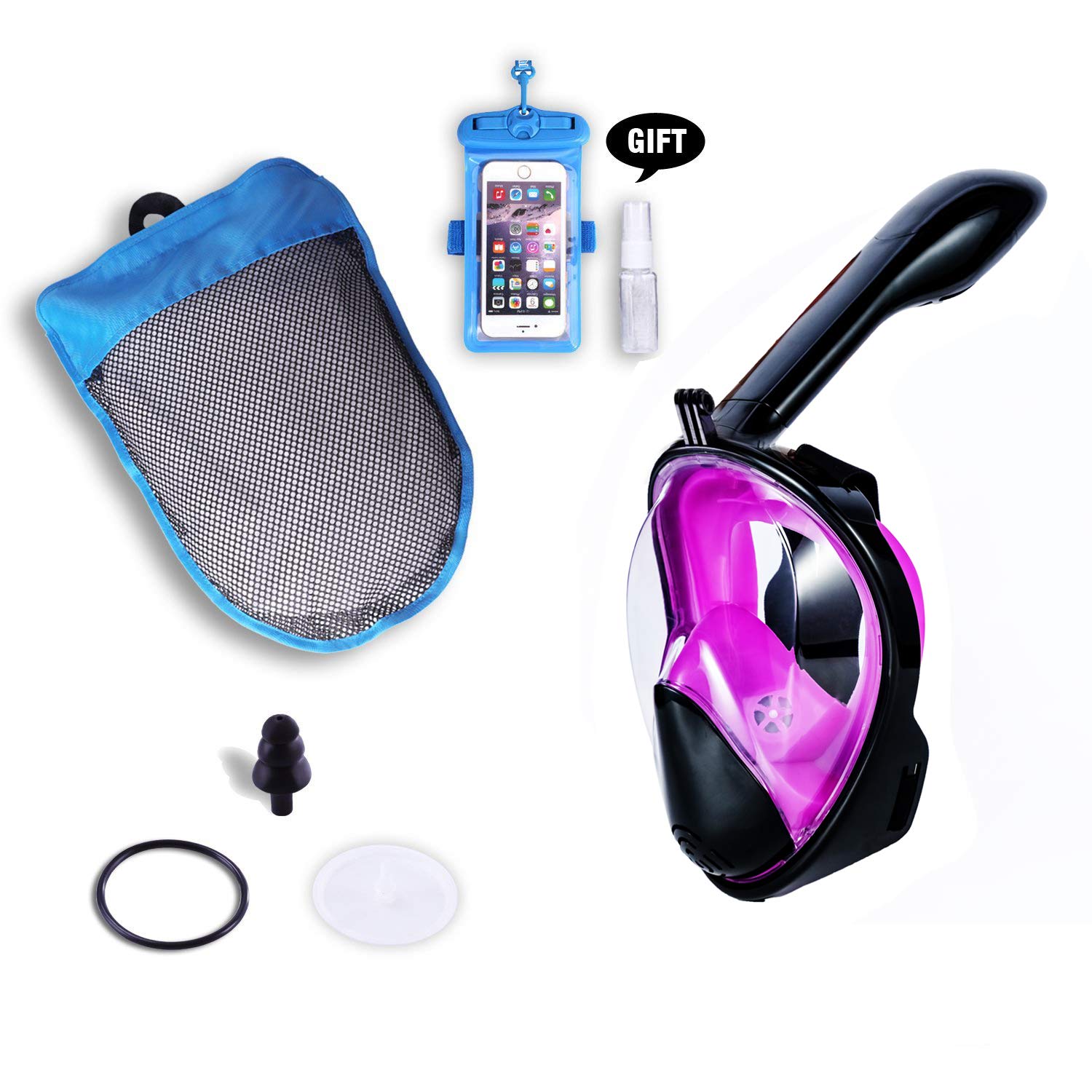 Vollgesichts Atmung Schnorchelmaske für Erwachsene und Jugendliche. Revolutionäre voll trockenen Tauchermaske mit Anti-Fog-und Anti-Leak-Technologie. Besser sehen mit 180 ° Betrachtungsfläche als herkömmliche Masken (schwarz und lila, L/XL)