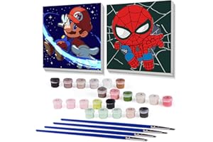 KOJEFCV 2 Pack Cartoon Paint by Number for Kids with Wooden Frame-Paint by Numbers for Kids Ages 4-8-12,DIY Paints with Numbers Easy Acrylic Oil Painting Kits for Home Wall Decor(8X8inch)