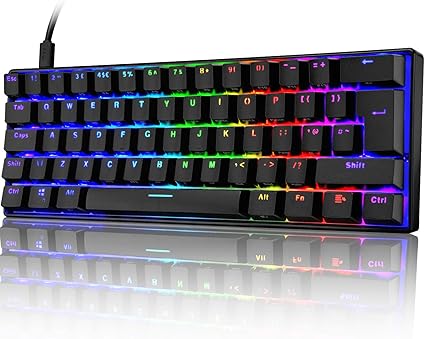 Amazon メカニカル Uk配列 61キーキーボード Mk21有線キーボード Ledバックライト バックライトカスタマイズ可能 Rgb Usb接続 エルゴノミック 防水ゲームキーボード 完全なアンチゴーストボタン キーキャップ取り外し可能 ゲーマーやタイピストに最適