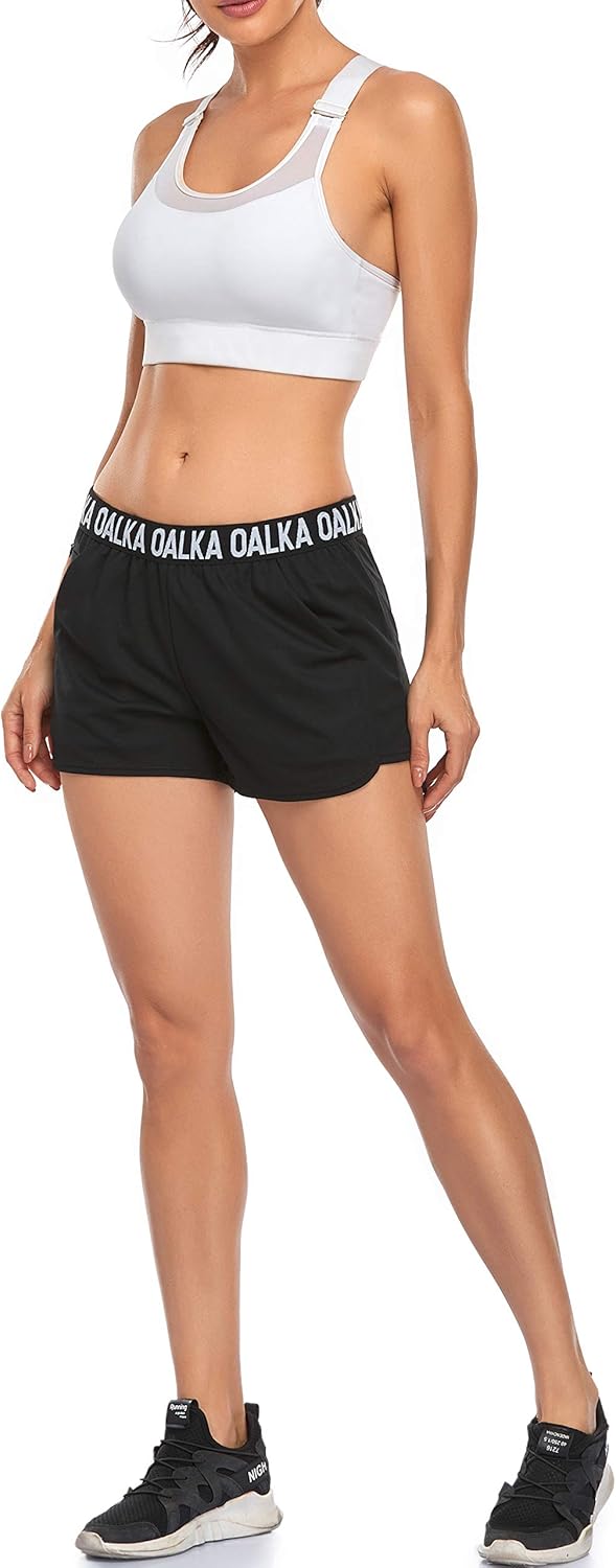 Oalka Women's Running Shorts Workout Athletic Fitness Side Pockets Gym Shorts: Clothing