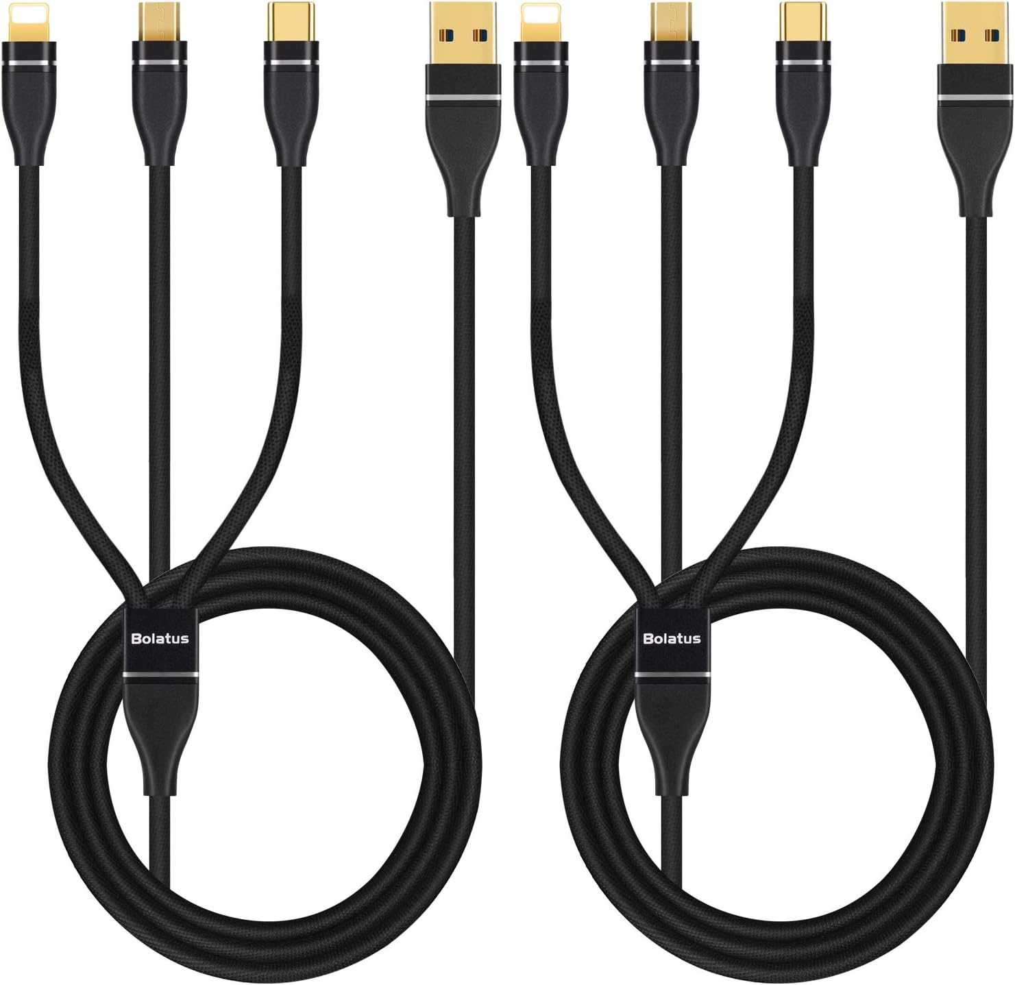 2Pack 6ft Multi Charging Cable Bolatus Z-Series 3 in 1 Multiple Devices Phone Connector Universal USB Charger Cord Adapter Compatible with Cell Phone Note Tablets and More(Black, 6FT-2Pack)