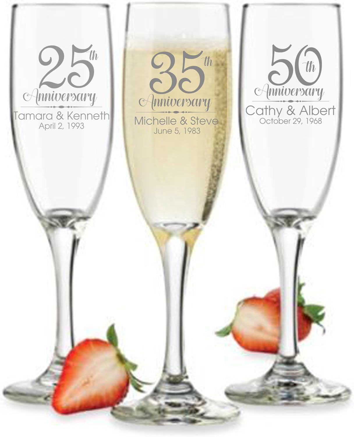 Customized Anniversary Champagne Flutes or Wine Glasses