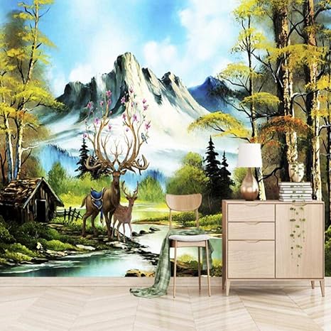 Amazon ヨーロッパの風景エルクの森風景画の壁大きな壁画 緑の壁紙280 Cm W X 180 Cm H 壁紙