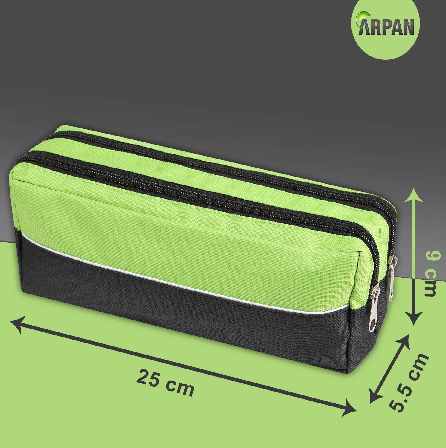 ARPAN X-Large Double Zip Fabric Pencil Case, Rectangular Pencil Case for School College, Art & Make-Up Storage - Image 3