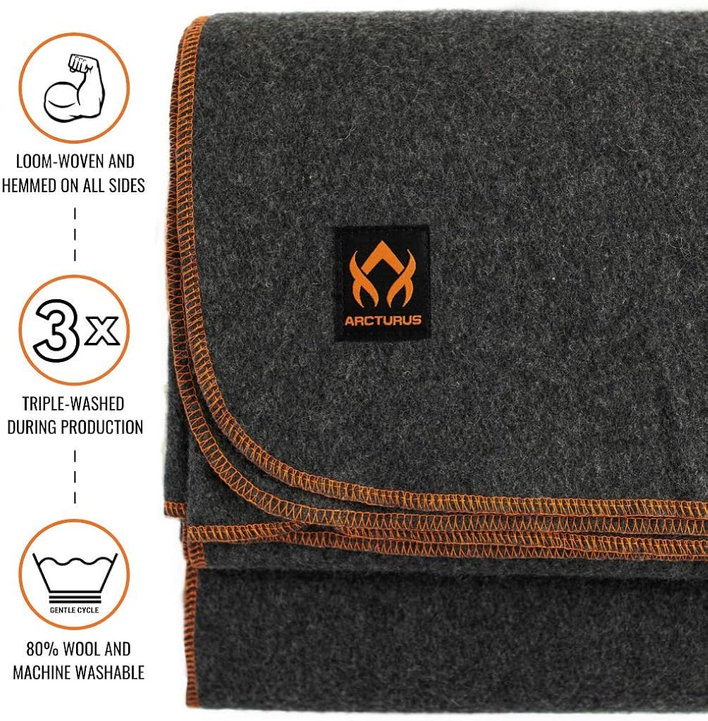 Arcturus Military Wool Blanket - 4.5 lbs, Warm, Thick, Washable, Large 64" x 88" - Great for Camping, Outdoors, Survival & Emergency Kits (Military Gray) : Clothing