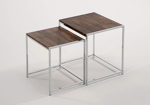 Amazon Com Set Of 2 Chrome And Walnut Nesting Tables Side End Snack Table Kitchen Dining