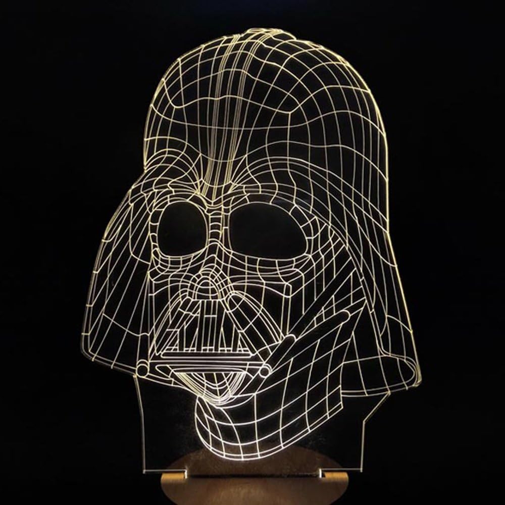 JVR LH35 Flat 3D LED Light Optical Illusion Lamp Warrior Helmet Type with Wooden Base, 5mm Thick Acrylic Carving, Warm White, for Bed-Side Light Calming Night-Light, Surprise Friends and Family