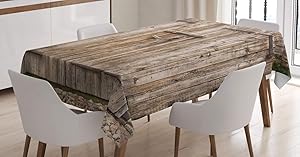 Ambesonne Rustic Tablecloth Decor, Old Oak Closed Garage Door with Steel Hinges Vintage Typical Cottage Doorway Image, Dining Room Kitchen Rectangular Table Cover, 60" X 84", Tortilla