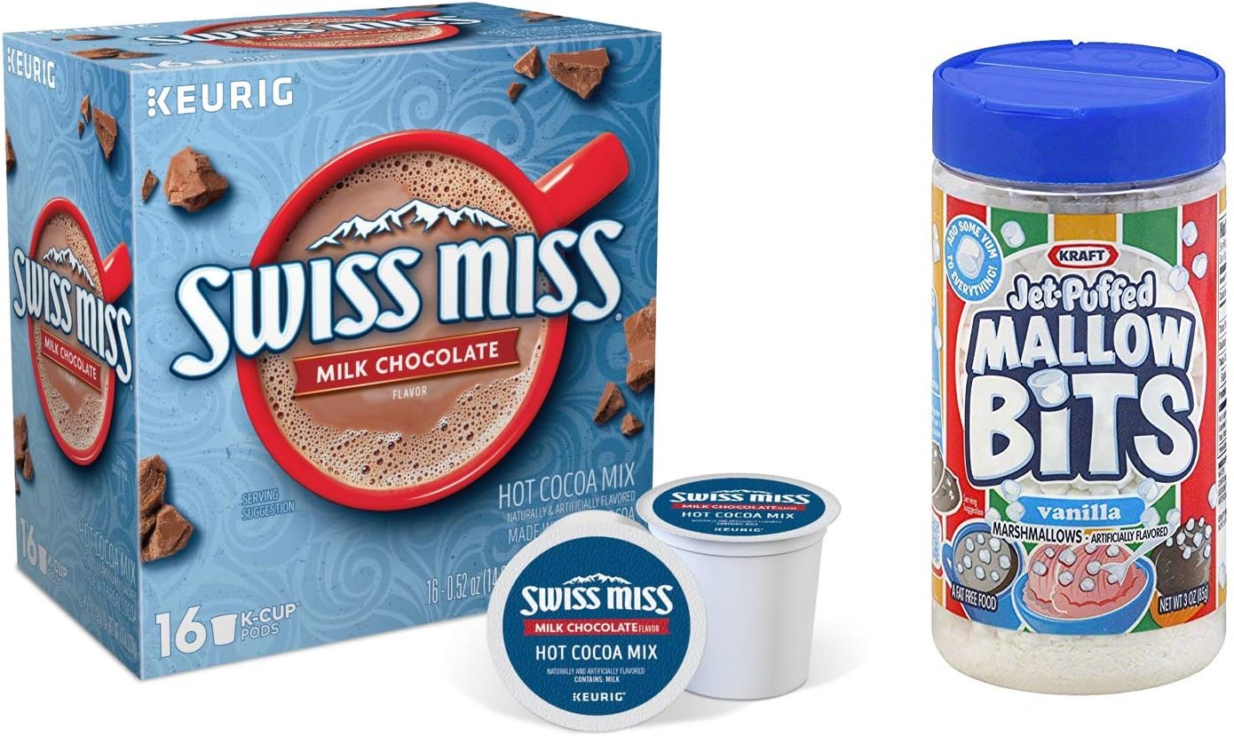 Swiss Miss Milk Chocolate Hot Cocoa Keurig K-Cups Marshmellow Bits Bundle, 16 Count