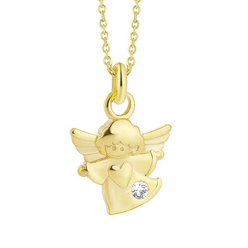fish Mädchen Kette Gold 333 333er Anhänger Schutz-Engel mit Swarovski Elements Klar Längen-verstellbar Geschenkverpackung Ers