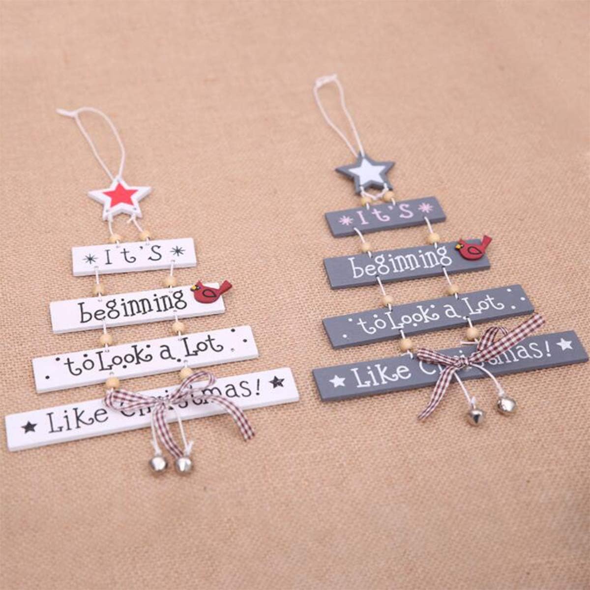 2Pcs Christmas Wood Tree Pendant Creative Wooden Crafts Christmas Decorations Window Door Kitchen Dress up Wooden Card Hanging - Image 4